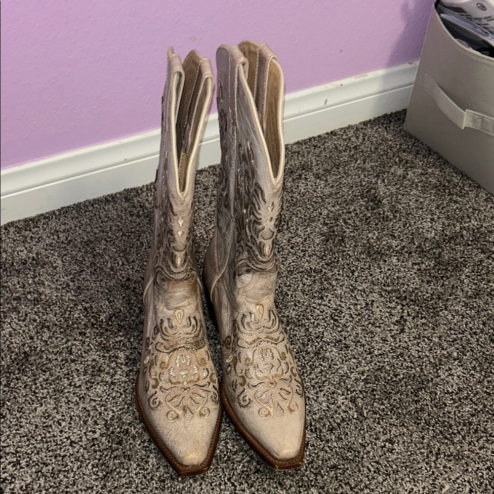 Shyanne Cream Embroidered Heeled Boots